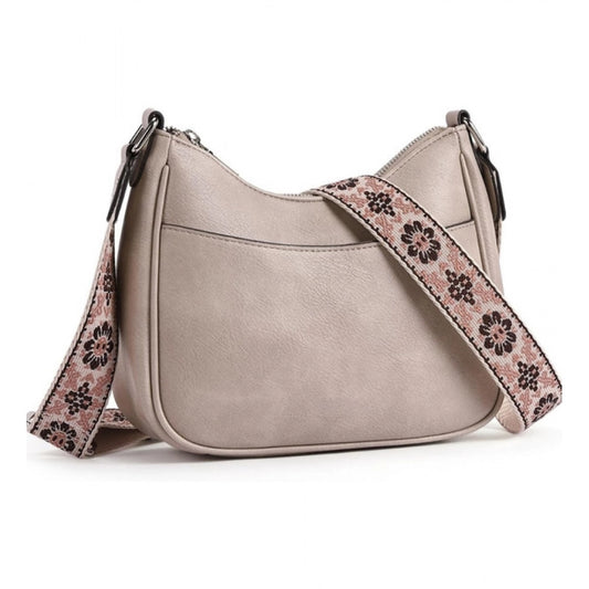 Generic Women's PU Leather Zipper Sling Bag (Beige)