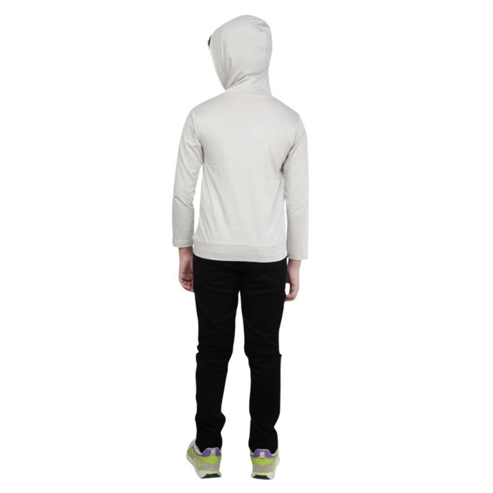 Boys Grey Printed Hooded Neck Cotton Hoodie