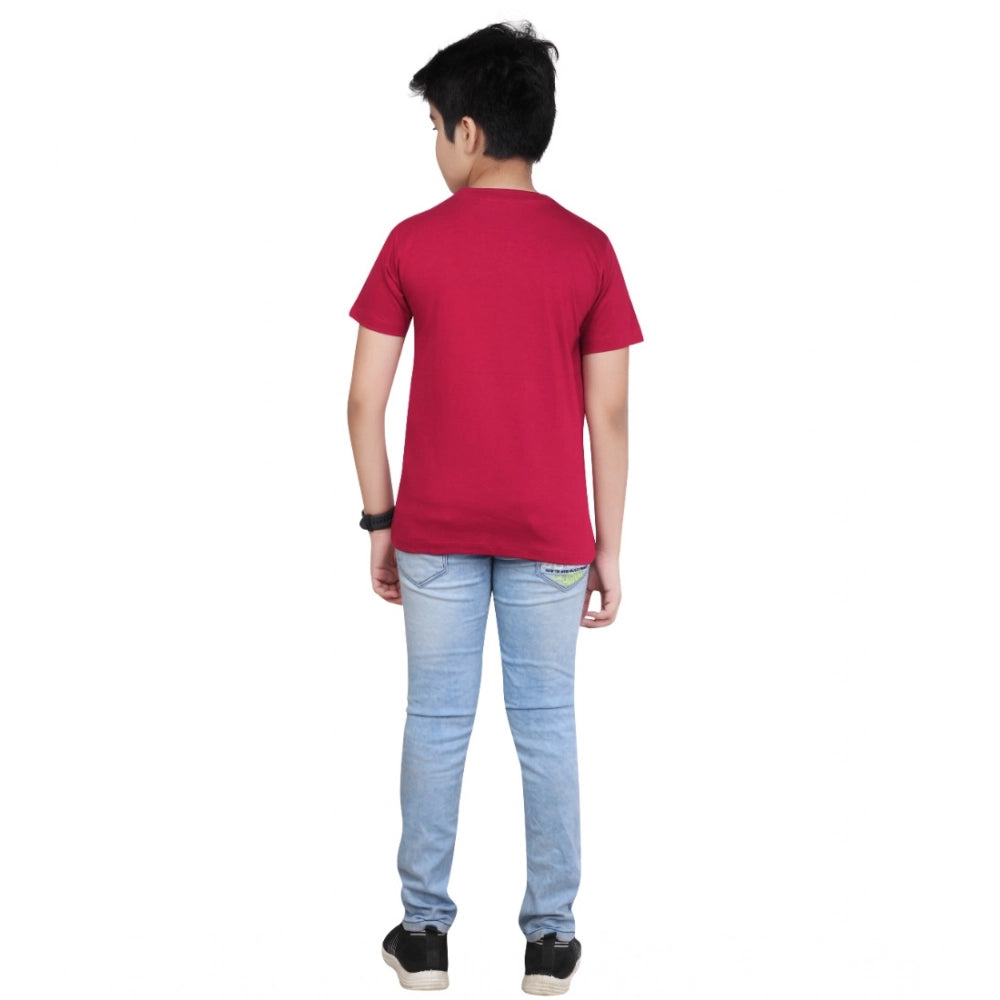 Boys Maroon Graphic Printed Cotton Round Neck T-Shirt