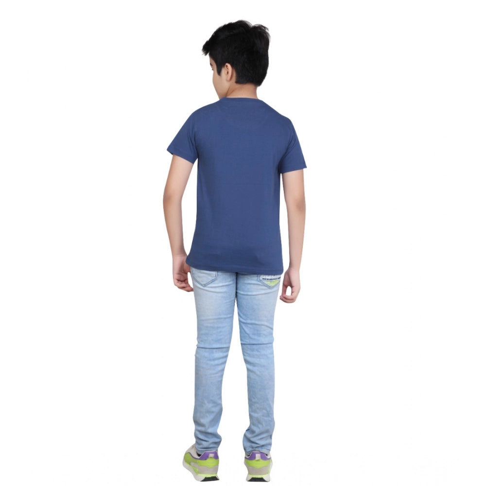 Boys Blue Graphic Printed Cotton Round Neck T-Shirt