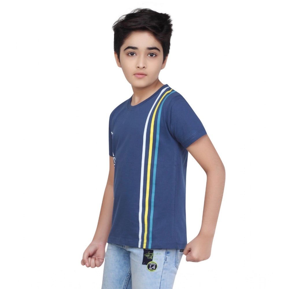 Boys Blue Graphic Printed Cotton Round Neck T-Shirt
