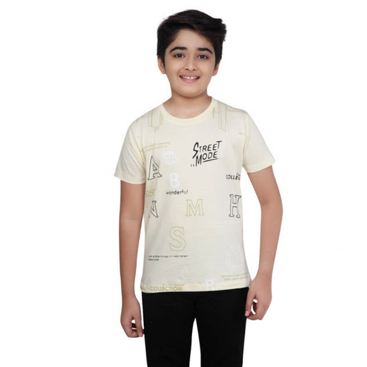 Boys Beige Graphic Printed Cotton Round Neck T-Shirt