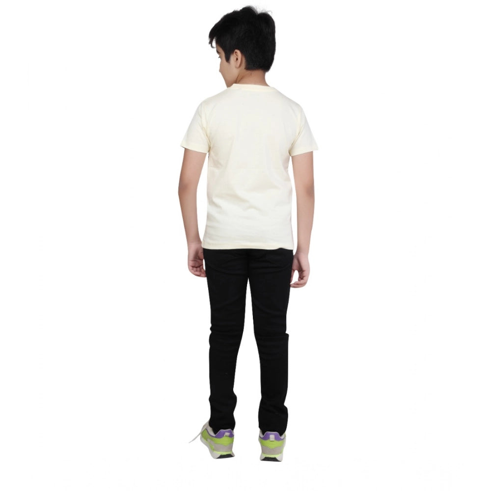 Boys Beige Graphic Printed Cotton Round Neck T-Shirt