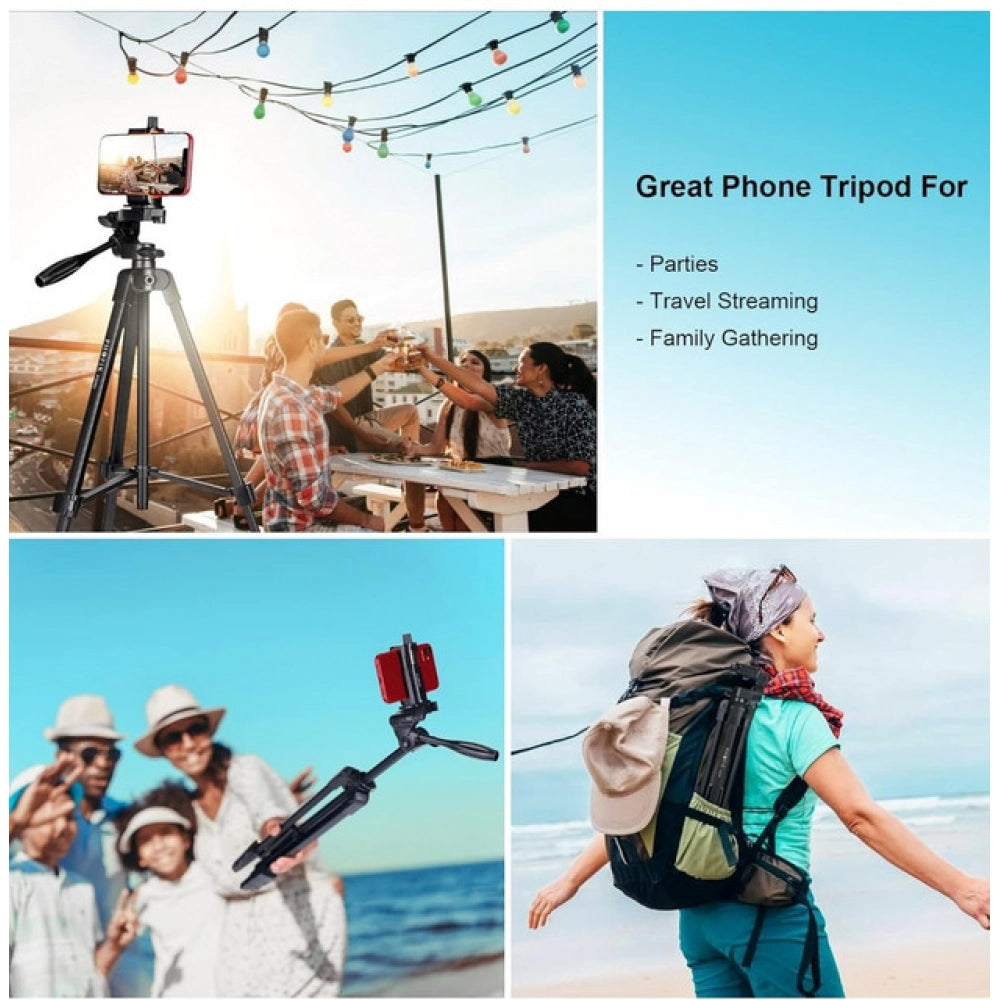 Universal 55-Inch Steel-Plastic Tripod with 360° Pan-Tilt Head