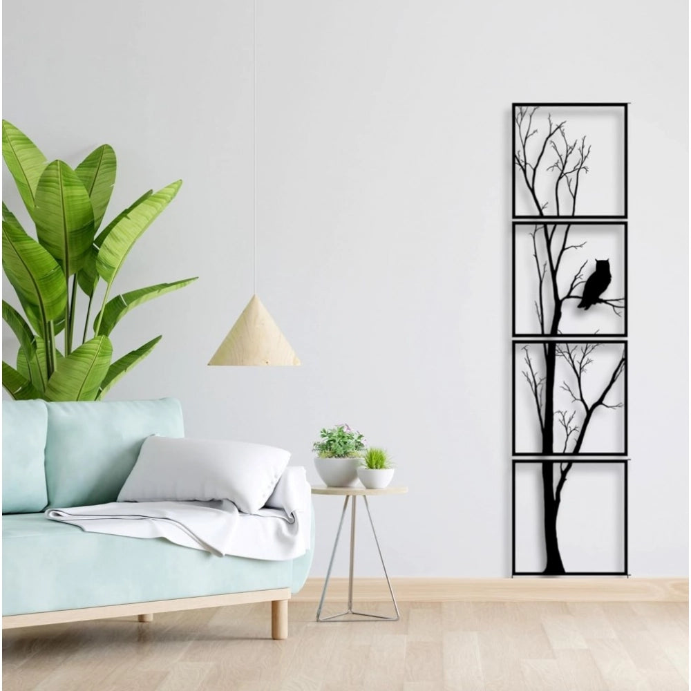 Generic 7 Decore Unique Vertical Tree Wall Art – 4 Piece Wooden Panel Set (Black)