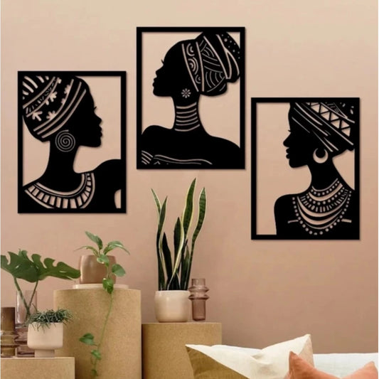 Generic African Elegance Wooden Wall Decor – Set of 3 Panels (Black)
