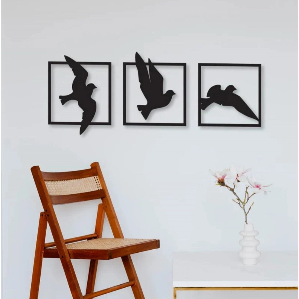 Generic Birds in Frame Wooden Wall Decor – Set of 3 Panels (Black)