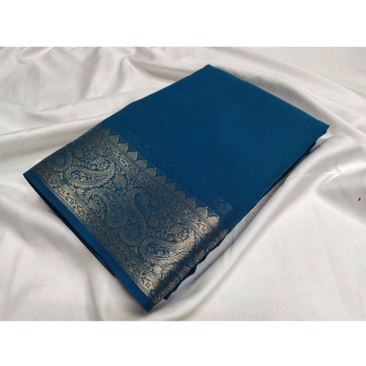 Generic Women's Crepe Chit Pallu Solid Saree With Unstitched Blouse 5.5Mtr (Sea-Green)