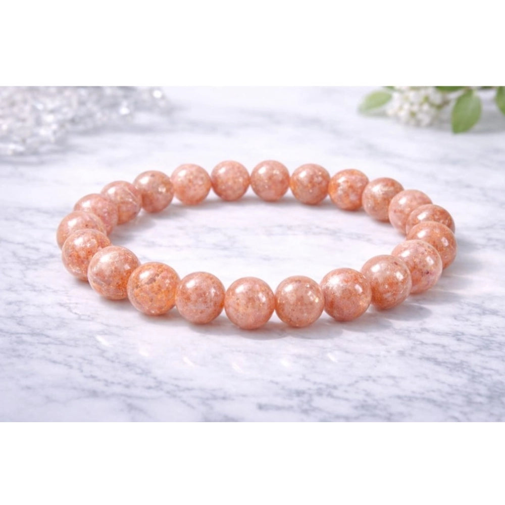 Generic Natural Crystal 8mm Sunstone Bracelet (Orange)