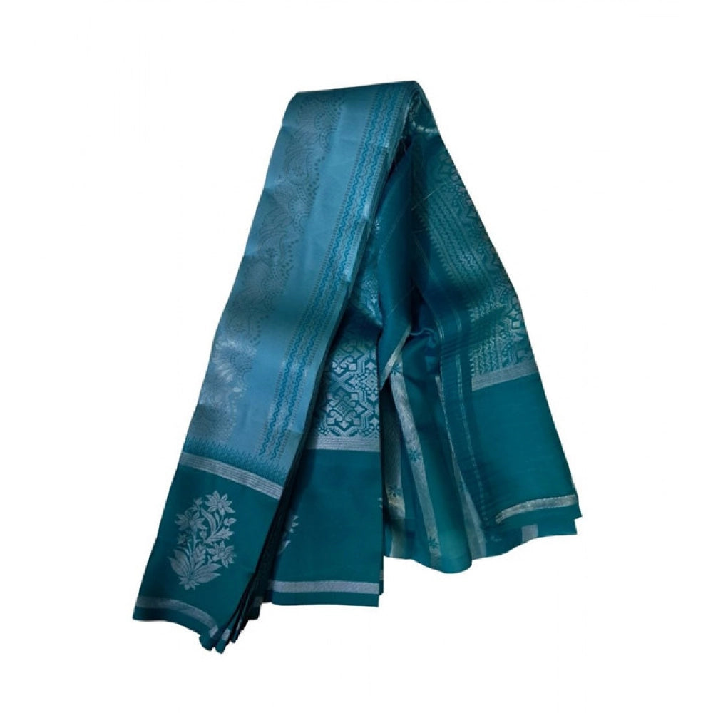 Generic Women's Soft Silk Wooven Saree With Unstitched Blouse 5.5Mtr (Teal Blue)