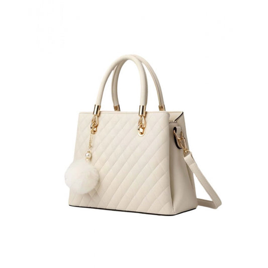 Generic Women's PU Leather Solid Shoulder Zipper Handbag (Cream)