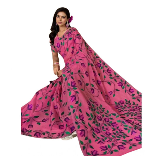 Generic Women's Georgette Printed Saree With Unstitched Blouse 5.5Mtr (Pink)