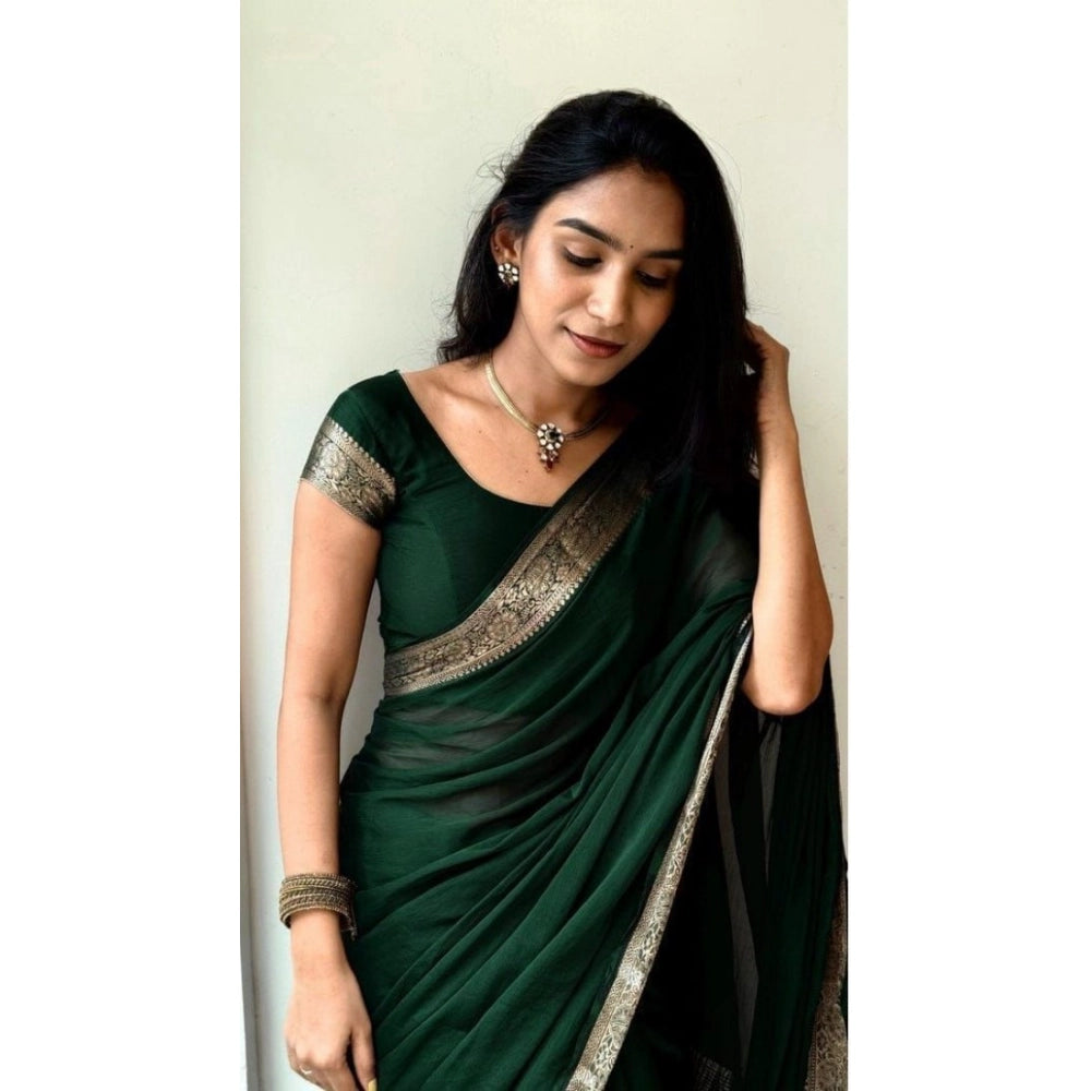 Generic Women's Vichitra Silk Printed Saree With Unstitched Blouse 5.5Mtr (Green)