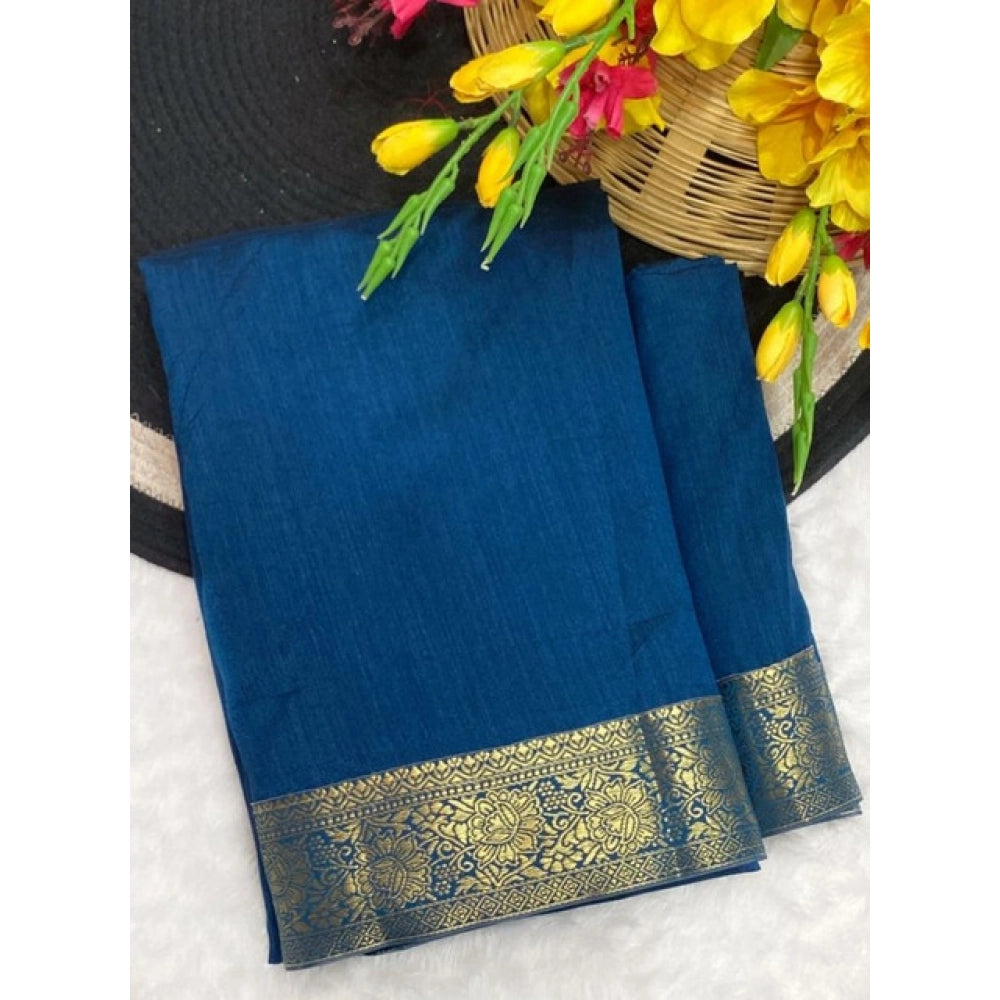 Generic Women's Vichitra Silk Printed Saree With Unstitched Blouse 5.5Mtr (Rama)