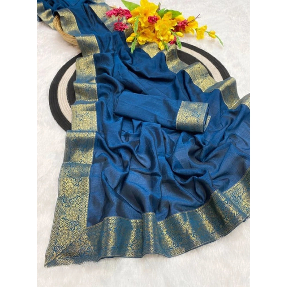 Generic Women's Vichitra Silk Printed Saree With Unstitched Blouse 5.5Mtr (Rama)