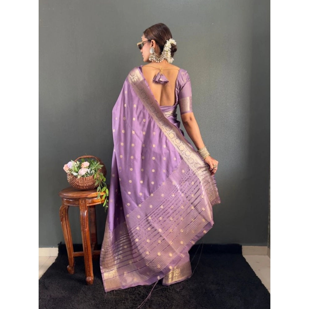 Generic Women's Satin Printed Saree With Unstitched Blouse 5.5Mtr (Purple)