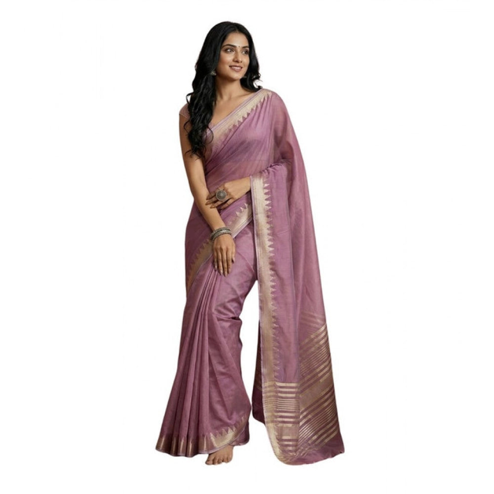 Generic Women's Cotton Printed Saree With Unstitched Blouse 5.5Mtr (Purple)