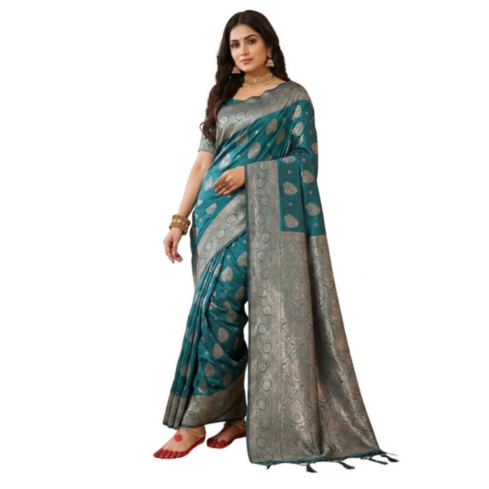 Women's Sea Green Silk Blend Printed Saree with Unstitched Blouse – 5.5 Mtr