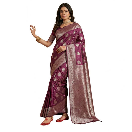 Women's Purple Silk Blend Printed Saree with Unstitched Blouse – 5.5 Mtr