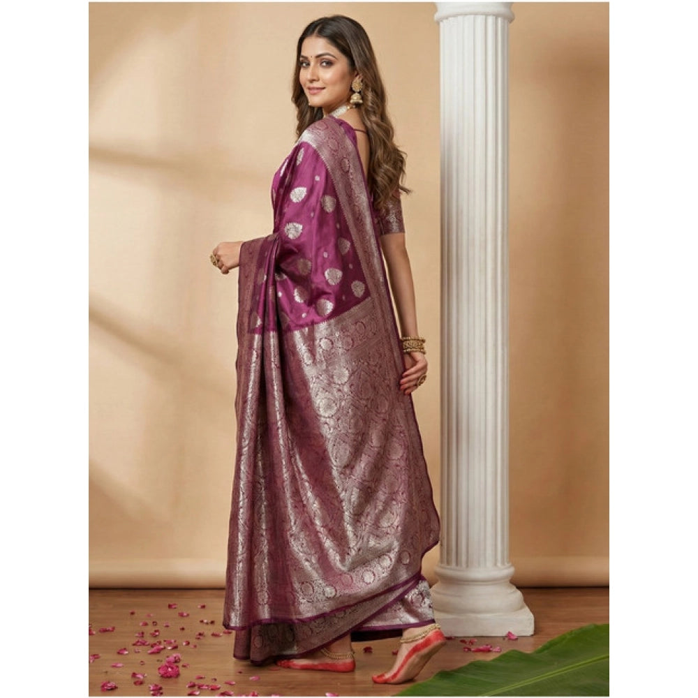 Women's Purple Silk Blend Printed Saree with Unstitched Blouse – 5.5 Mtr