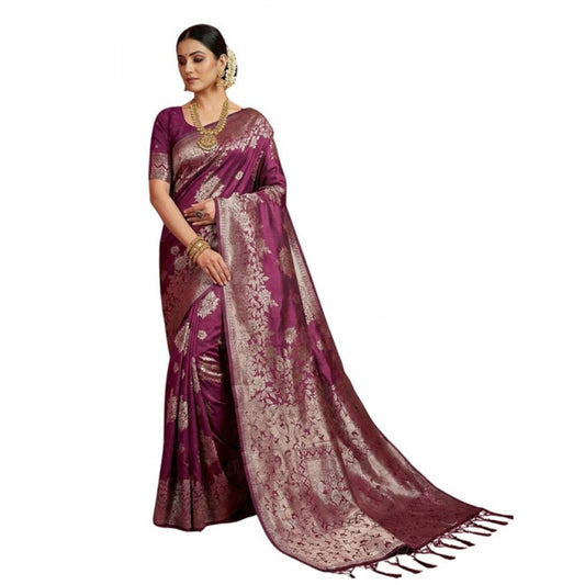 Women's Purple Silk Blend Printed Saree with Unstitched Blouse – 5.5 Mtr
