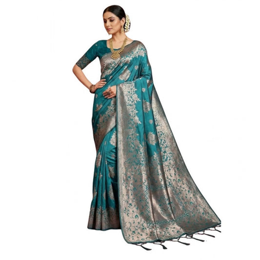 Women's Sea Green Silk Blend Printed Saree with Unstitched Blouse – 5.5 Mtr