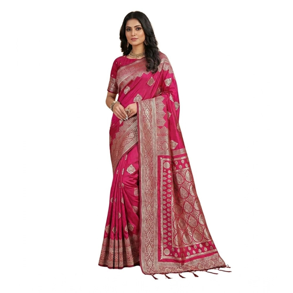 Women's Magenta Silk Blend Printed Saree with Unstitched Blouse – 5.5 Mtr
