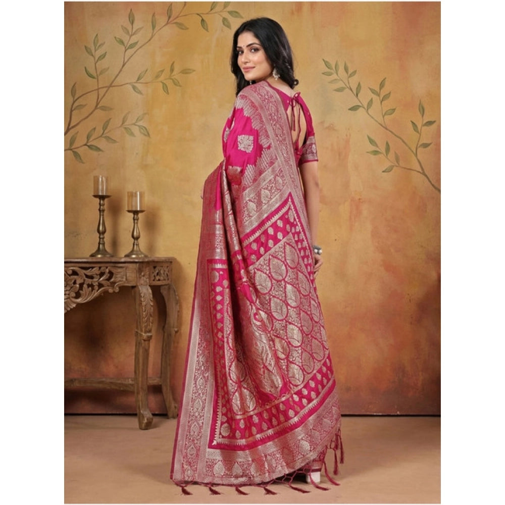 Women's Magenta Silk Blend Printed Saree with Unstitched Blouse – 5.5 Mtr