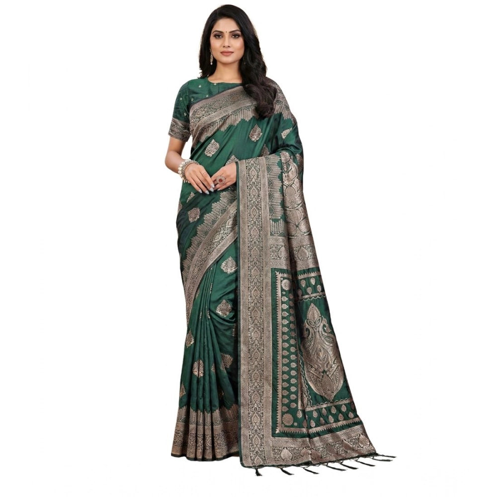 Women's Green Silk Blend Printed Saree with Unstitched Blouse – 5.5 Mtr