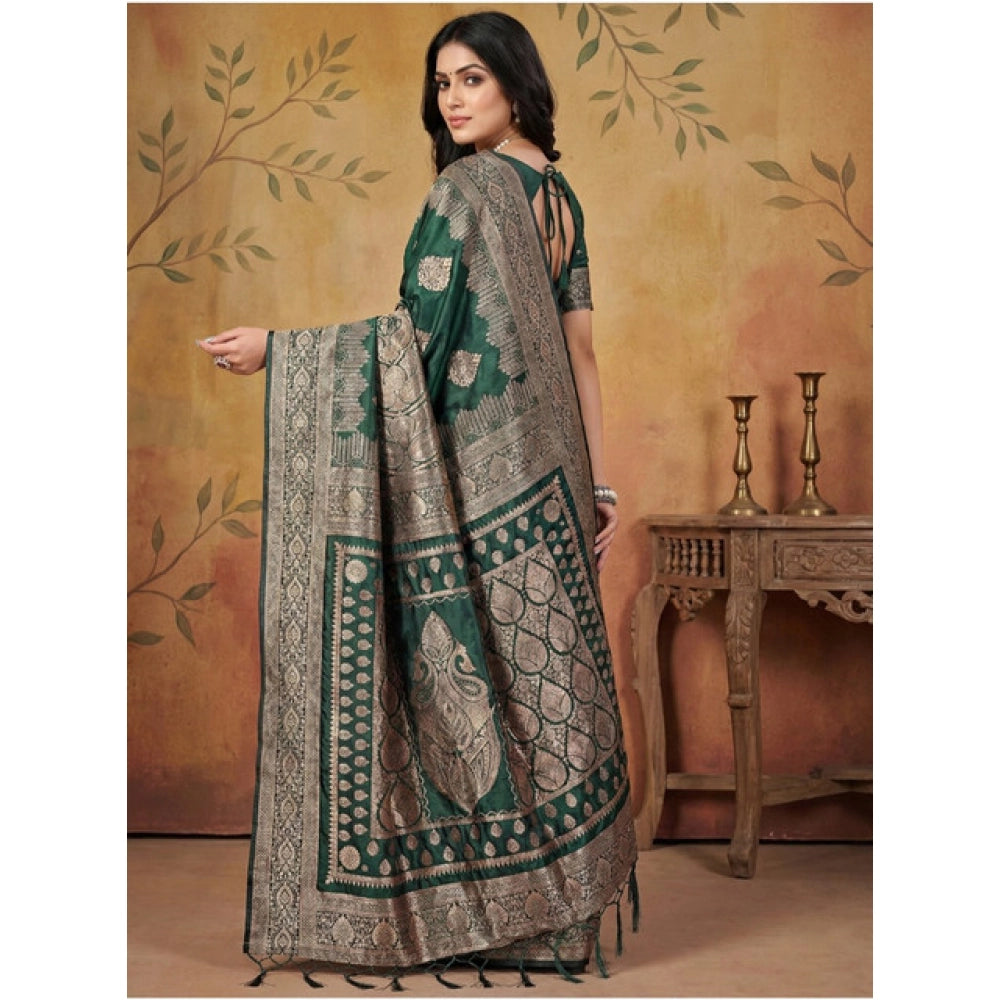 Women's Green Silk Blend Printed Saree with Unstitched Blouse – 5.5 Mtr