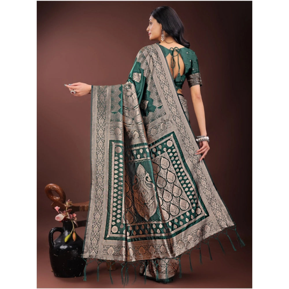 Generic Women's Silk Printed Saree With Unstitched Blouse 5.5Mtr (Green)