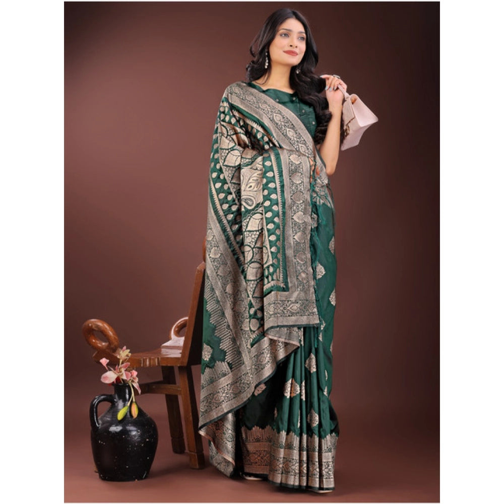 Generic Women's Silk Printed Saree With Unstitched Blouse 5.5Mtr (Green)