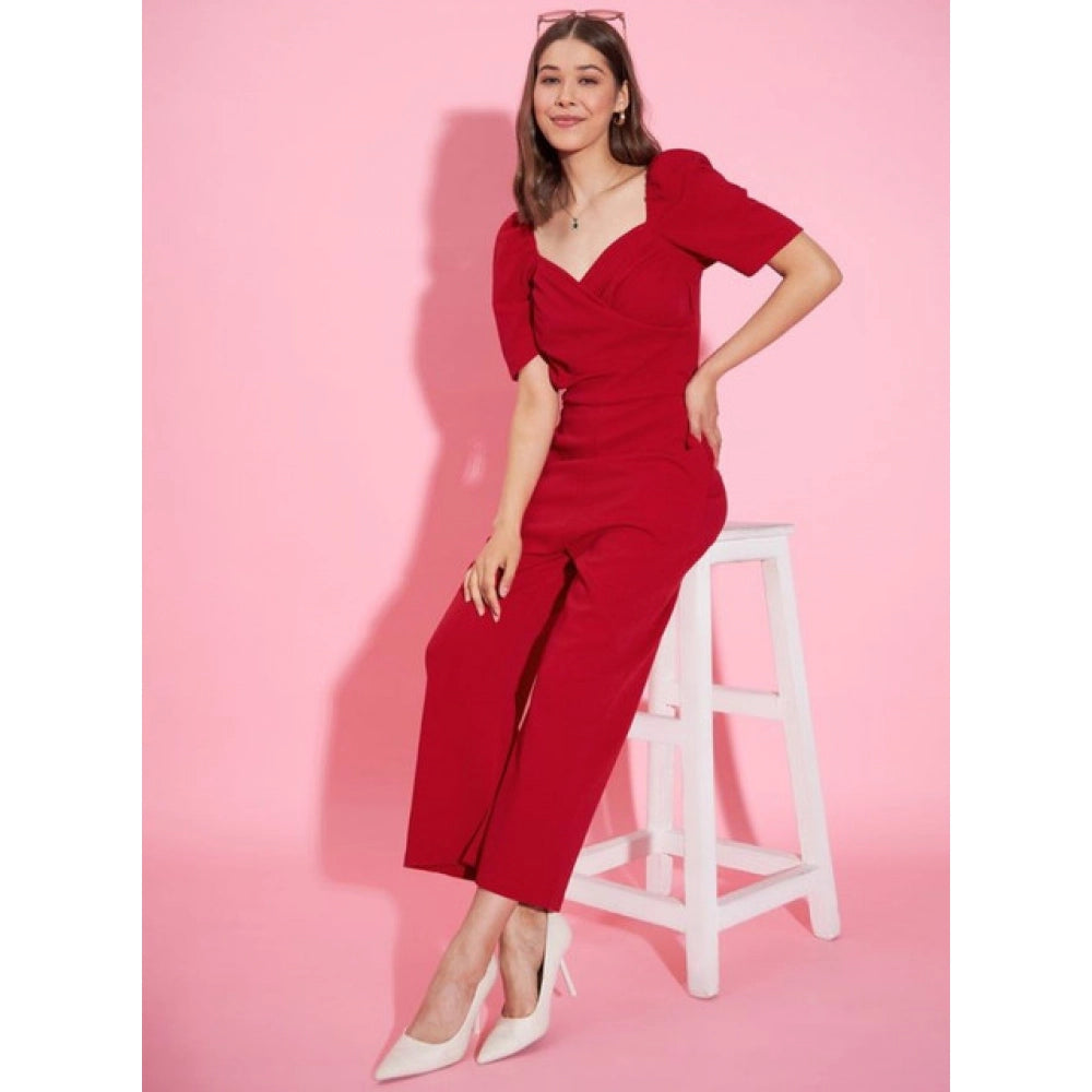 Women’s Red Puff Sleeve Sweetheart Neck Jumpsuit
