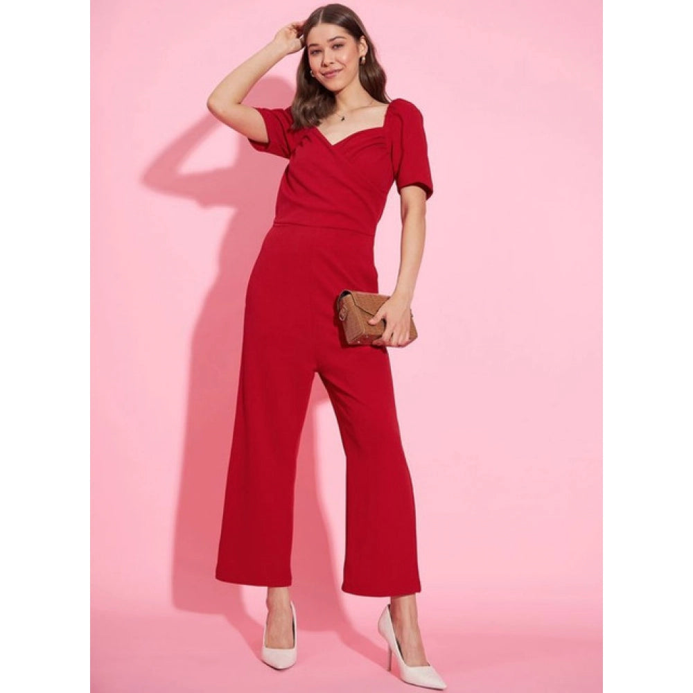 Women’s Red Puff Sleeve Sweetheart Neck Jumpsuit