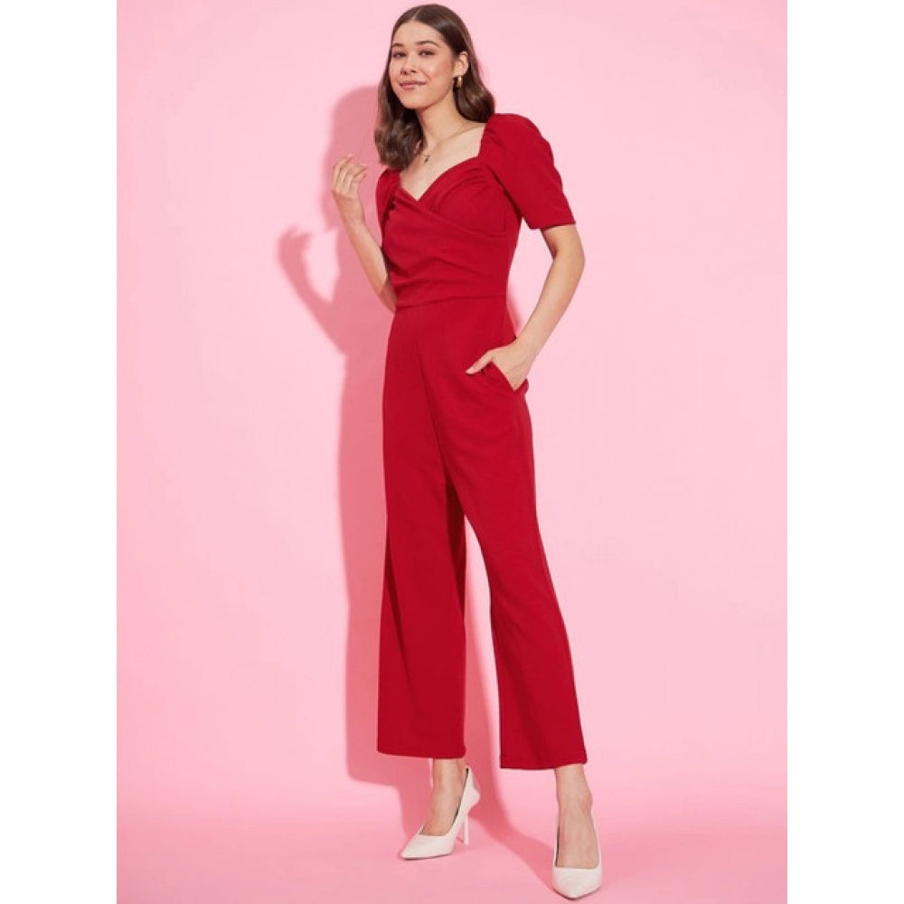 Women’s Red Puff Sleeve Sweetheart Neck Jumpsuit