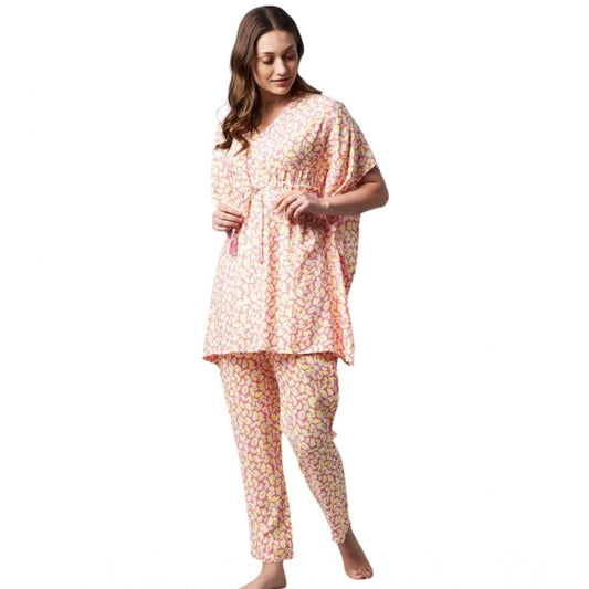 Women's Rayon Tie-Dye Kaftan Sleeve Night Suit – Multicolor