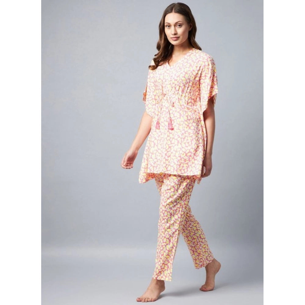 Women's Rayon Tie-Dye Kaftan Sleeve Night Suit – Multicolor