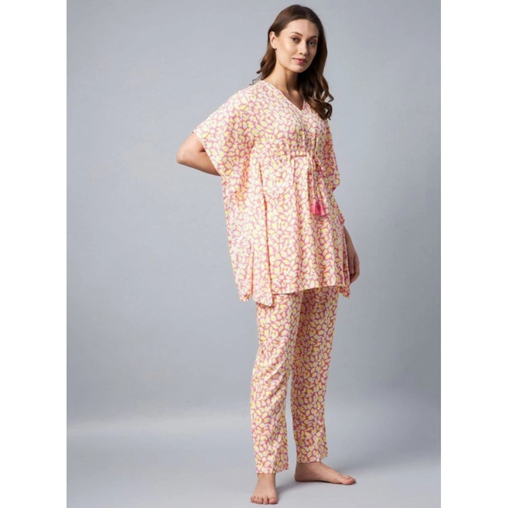 Women's Rayon Tie-Dye Kaftan Sleeve Night Suit – Multicolor
