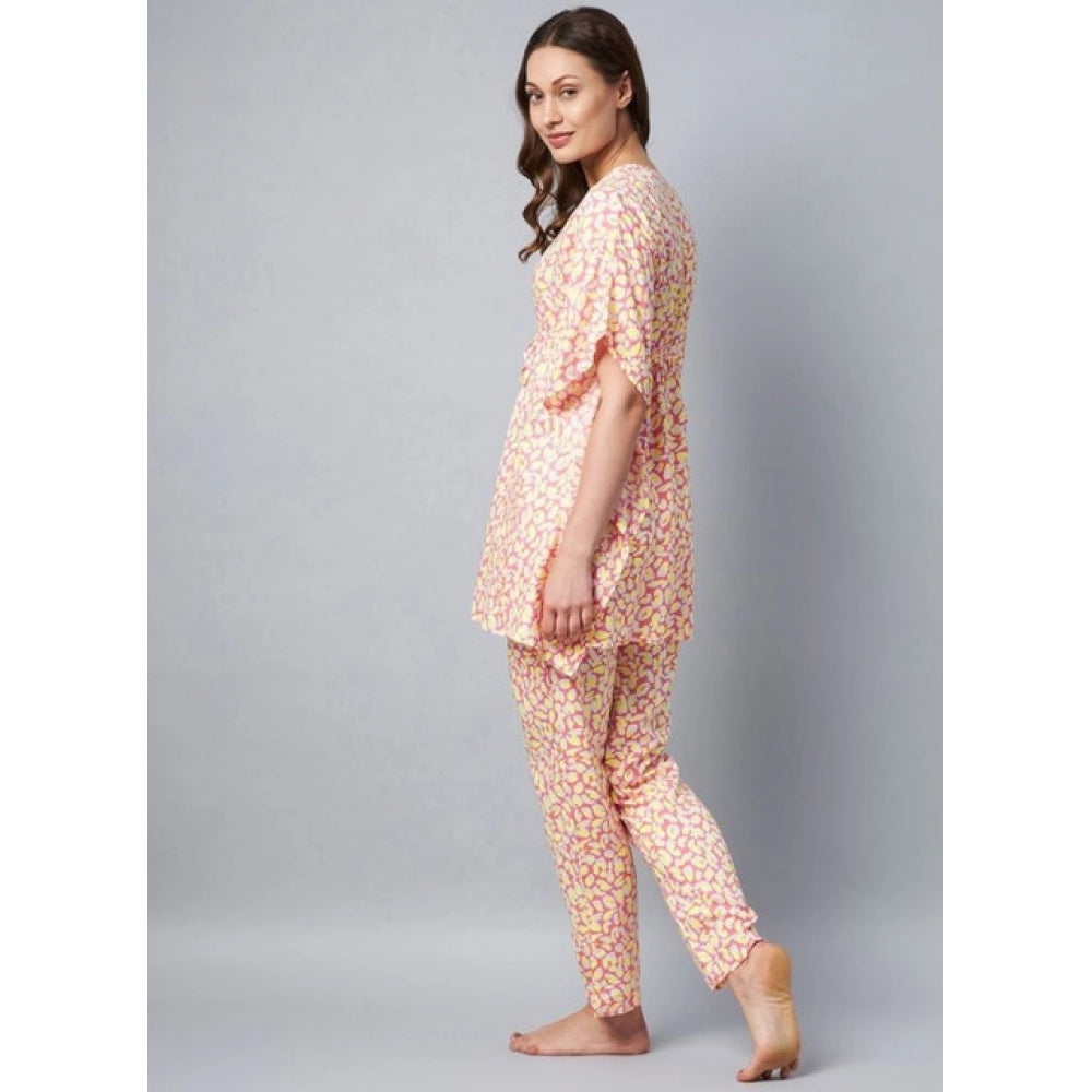 Women's Rayon Tie-Dye Kaftan Sleeve Night Suit – Multicolor