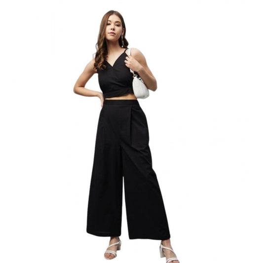Women’s Black Cotton Linen Sleeveless Palazzo Set