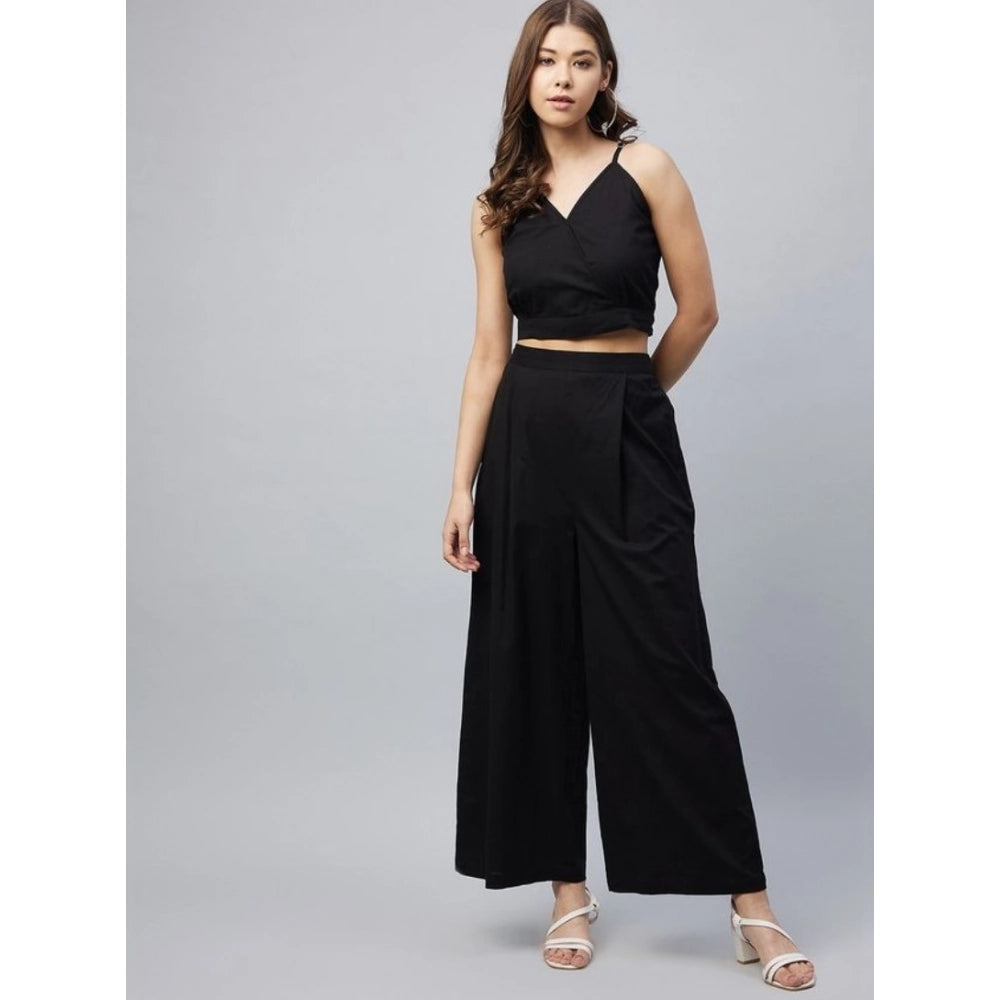 Women’s Black Cotton Linen Sleeveless Palazzo Set