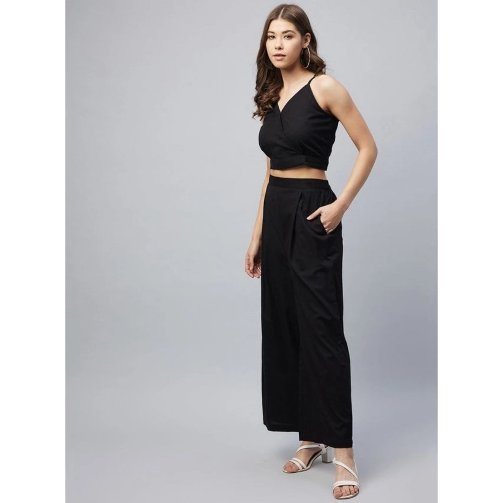 Women’s Black Cotton Linen Sleeveless Palazzo Set