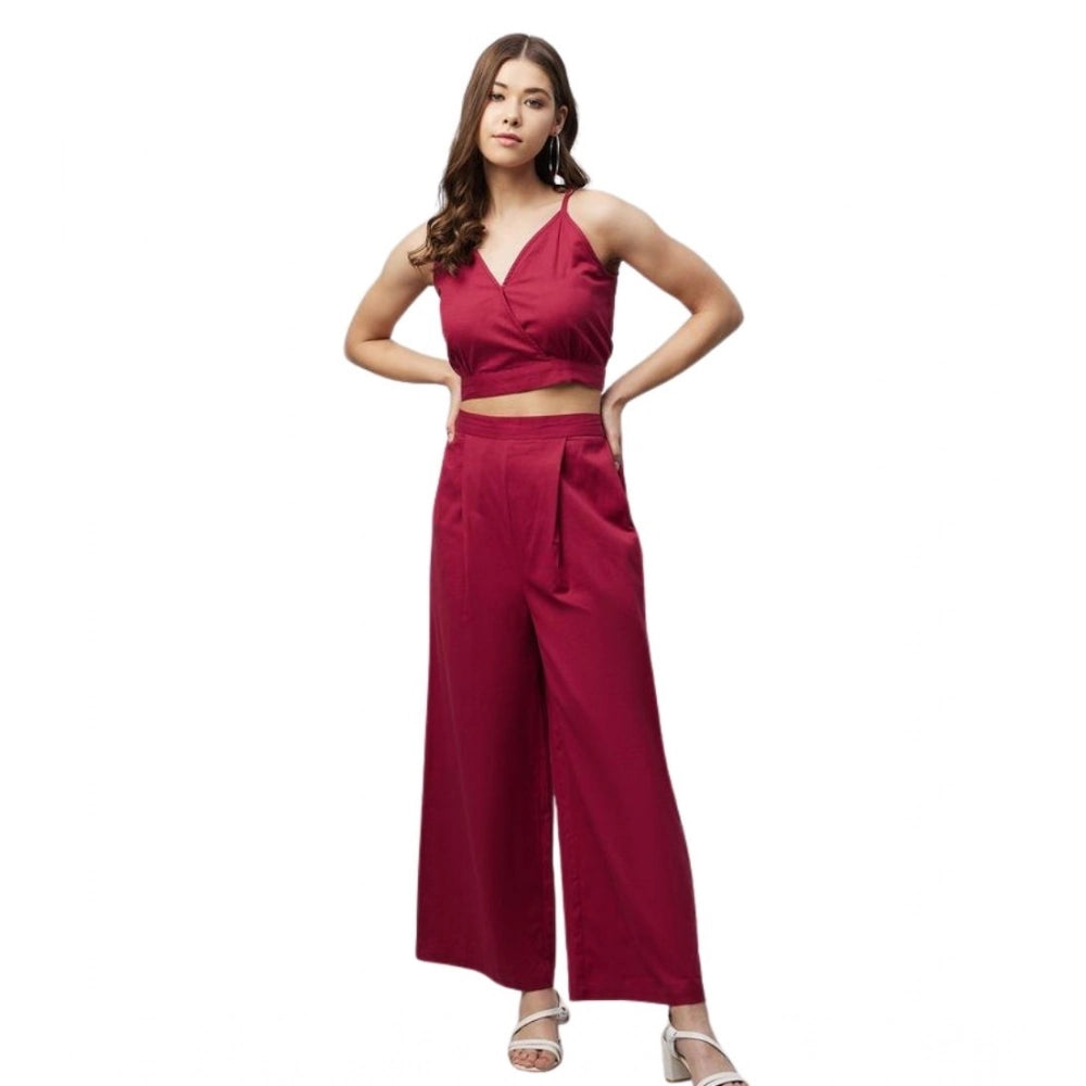 Women’s Maroon Cotton Linen Sleeveless Palazzo Set