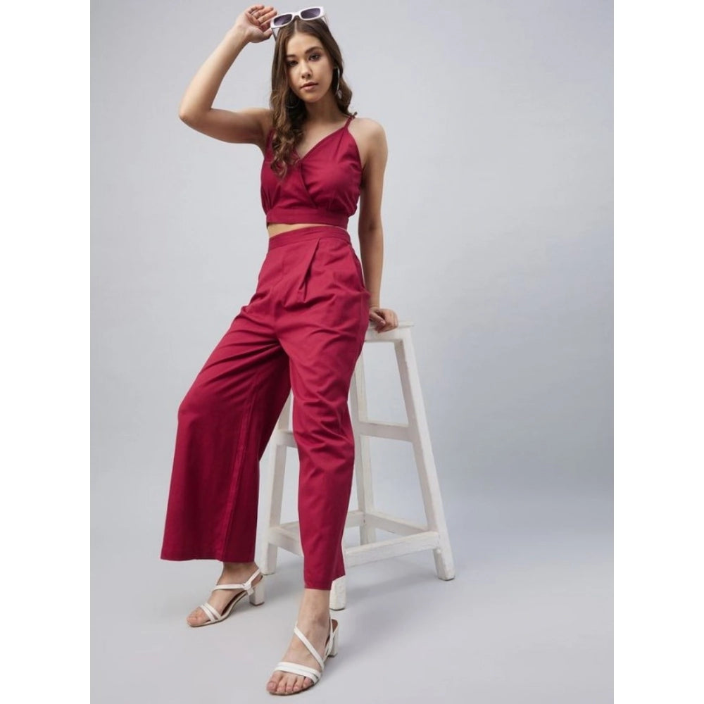 Women’s Maroon Cotton Linen Sleeveless Palazzo Set