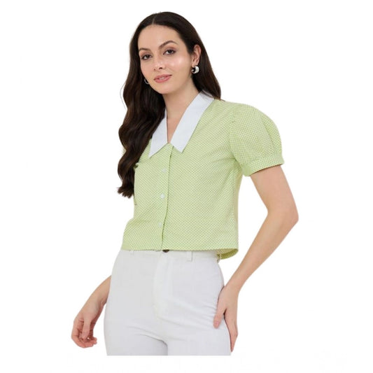 Women’s Green-White Cotton Striped Half Sleeve Shirt