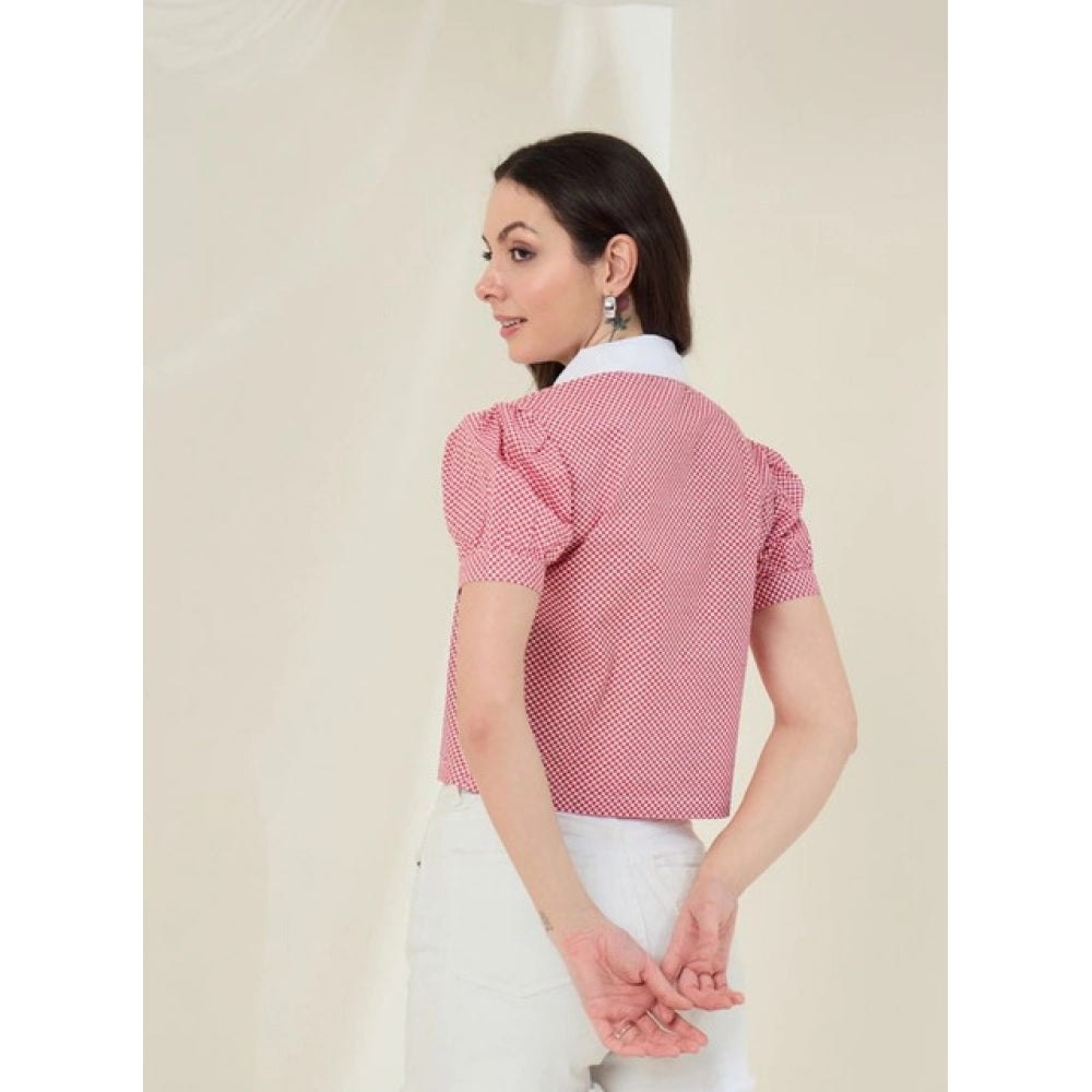 Women's Cotton Checkered Half Sleeve Casual Shirt – Red & White