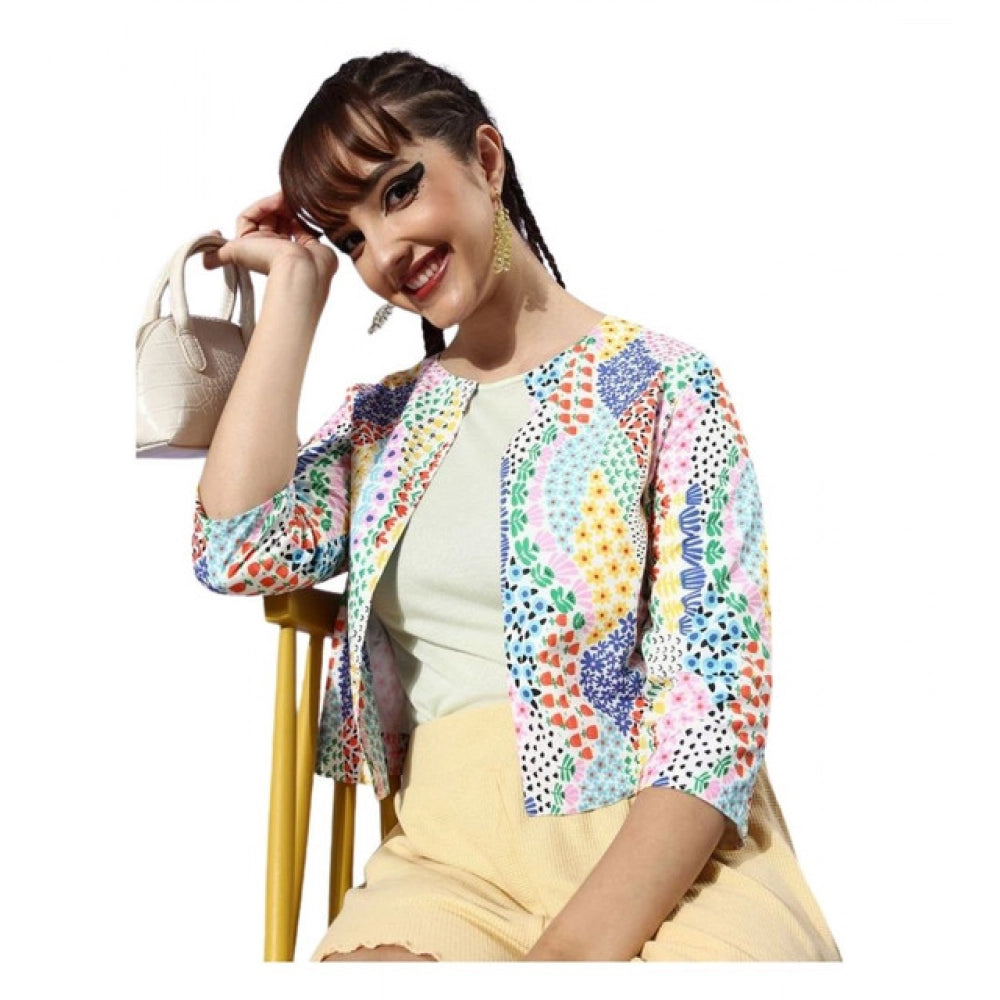 Women’s Multicolor Floral 3/4 Sleeve Round Neck Shrug