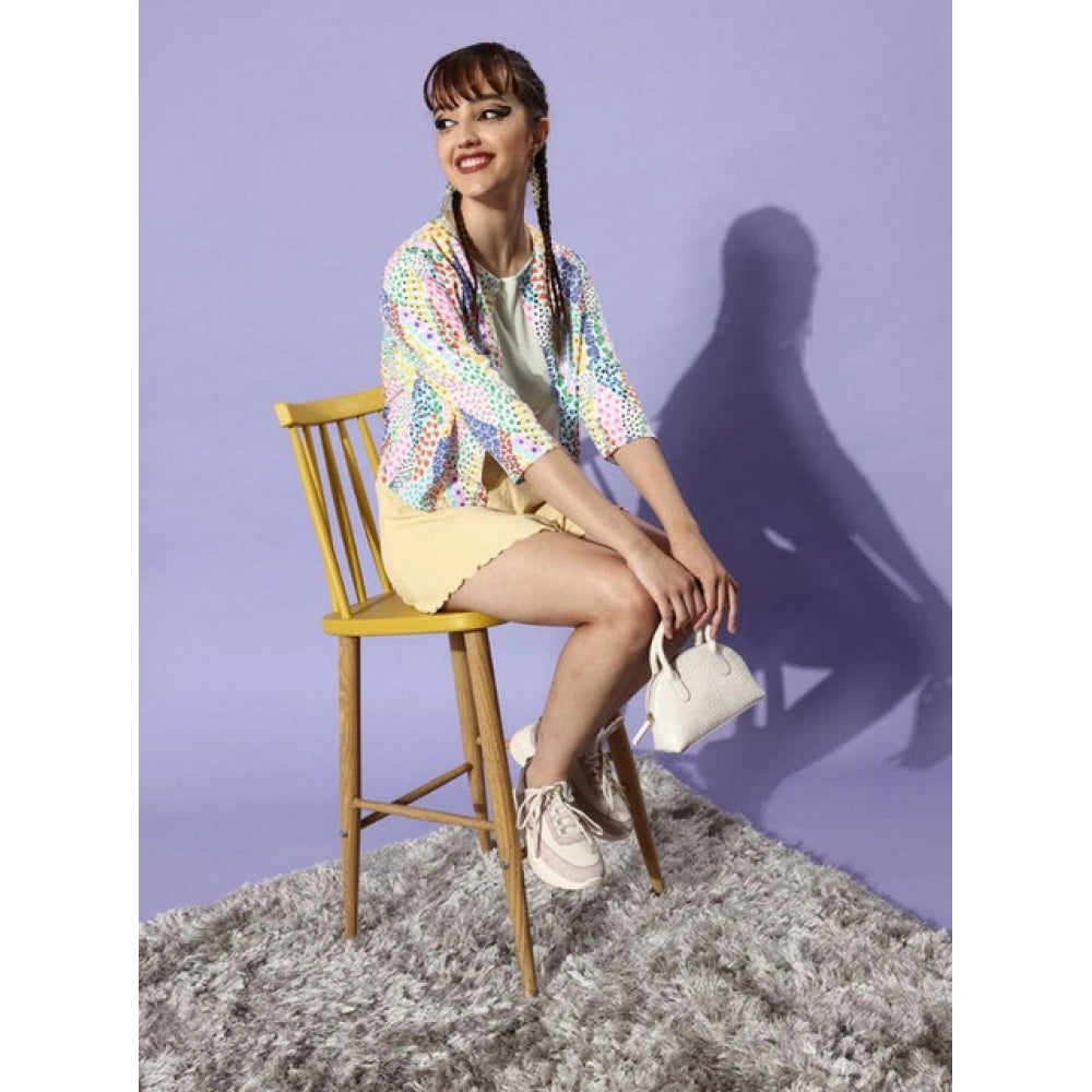 Women’s Multicolor Floral 3/4 Sleeve Round Neck Shrug