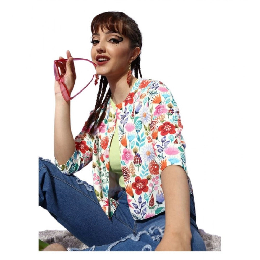 Women’s Multicolor Floral 3/4 Sleeve Button Shrug