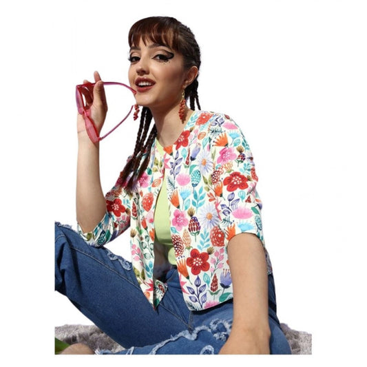 Women’s Multicolor Floral 3/4 Sleeve Button Shrug